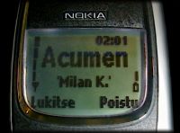A close-up picture of my cellular phone`s unique
'Acumen' logo (phone model: 'Nokia 8850').