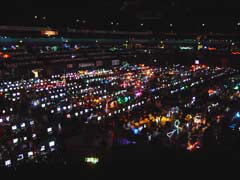 The darkened party arena.