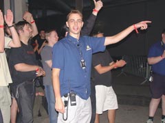 Main organizer Jussi 'Abyss' Laakkonen enjoying Purple Motion's performance.